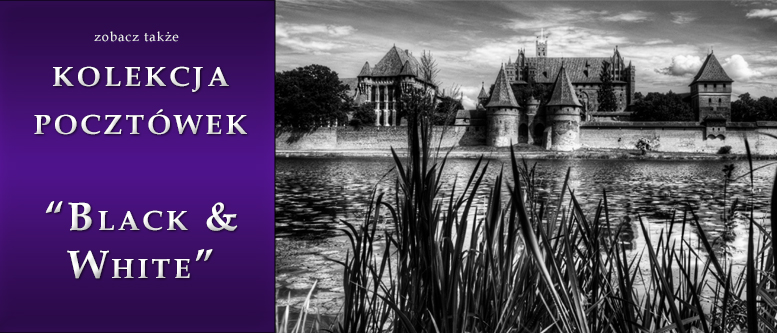 Czarno bia�e poczt�wki z Malborka, widok zamku krzy�ackiego przez Nogat