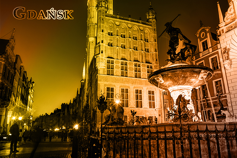 Gdansk poczt�wki artystyczne, miks kolor�w czarno-bia�y i niebieski